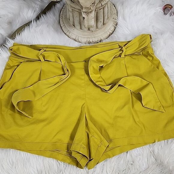 Chartreuse Comfy T~shirt Feel Cotton Shorts with Belt~Sash Size L - Picture 3 of 6